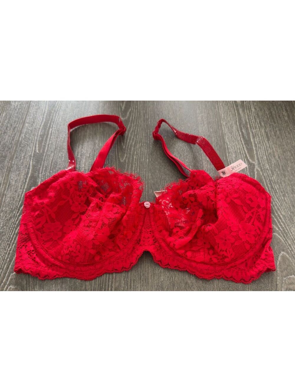 Victoria's Secret Dream Angels Vermillion Unlined Lace Balconette Bra 36DDD